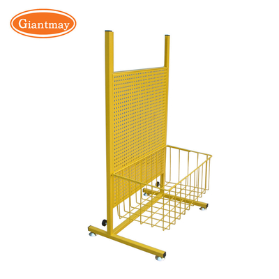 Product Exhibition Stand with Basket Pegboard Metal Display Rack