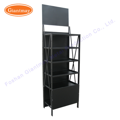 5 Tiers Floor Standing Customized Black Metal Slatwall Display Shelf Units